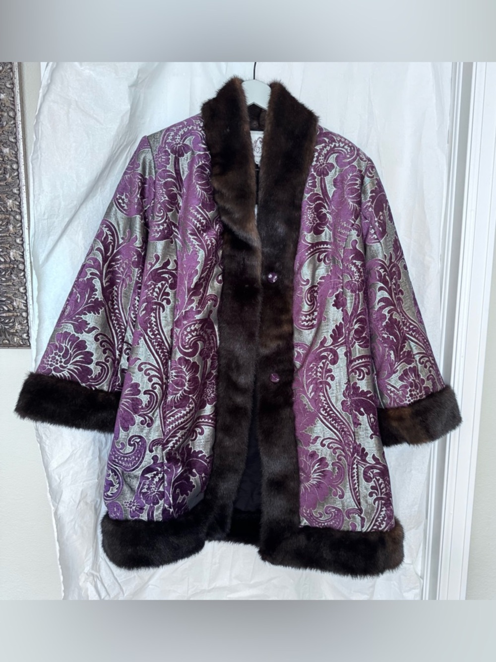 Chasing Unicorns Black Coat with Dark Brown Fur Trim